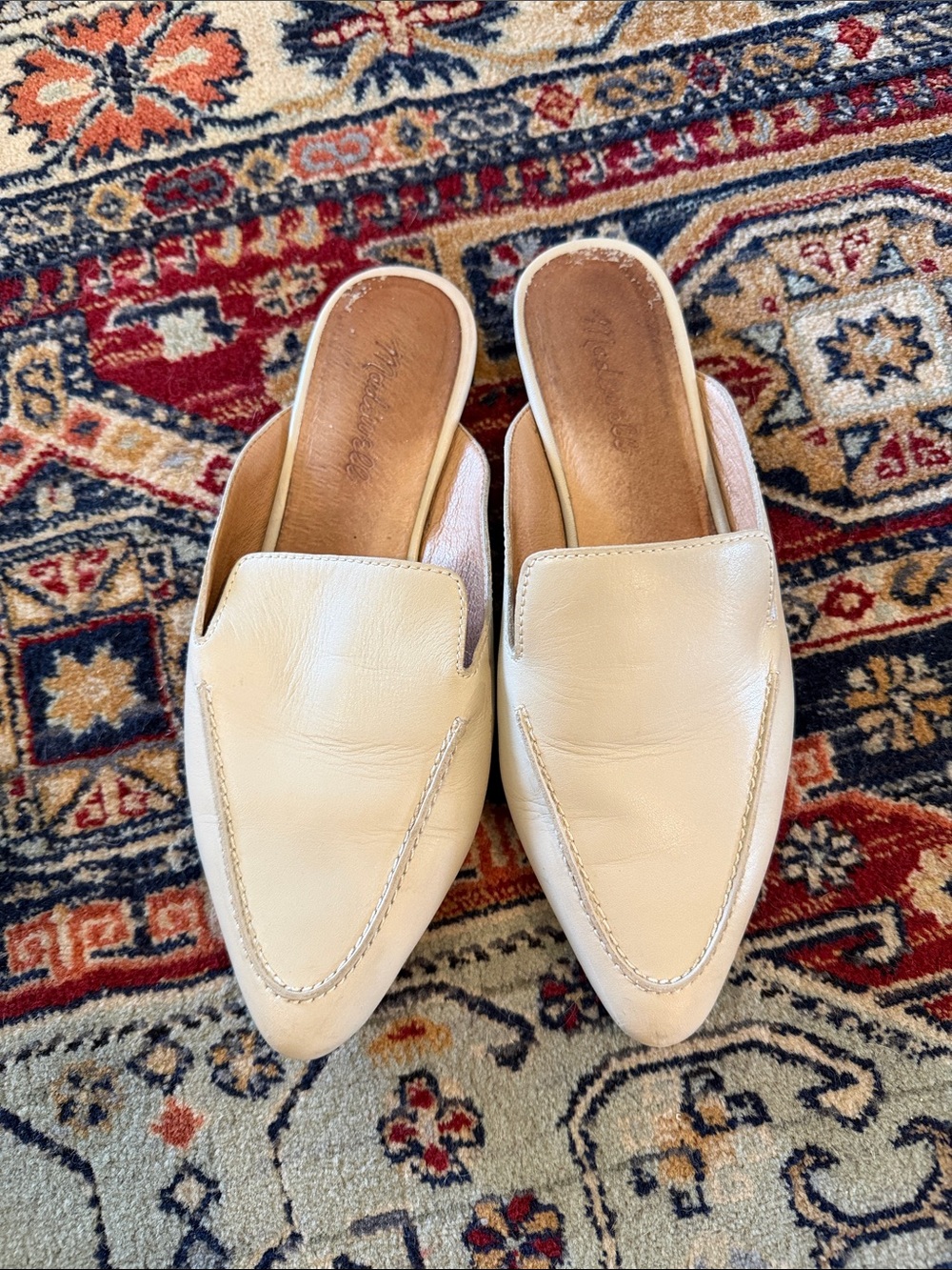 Madewell Cream Leather Slip-On Mules